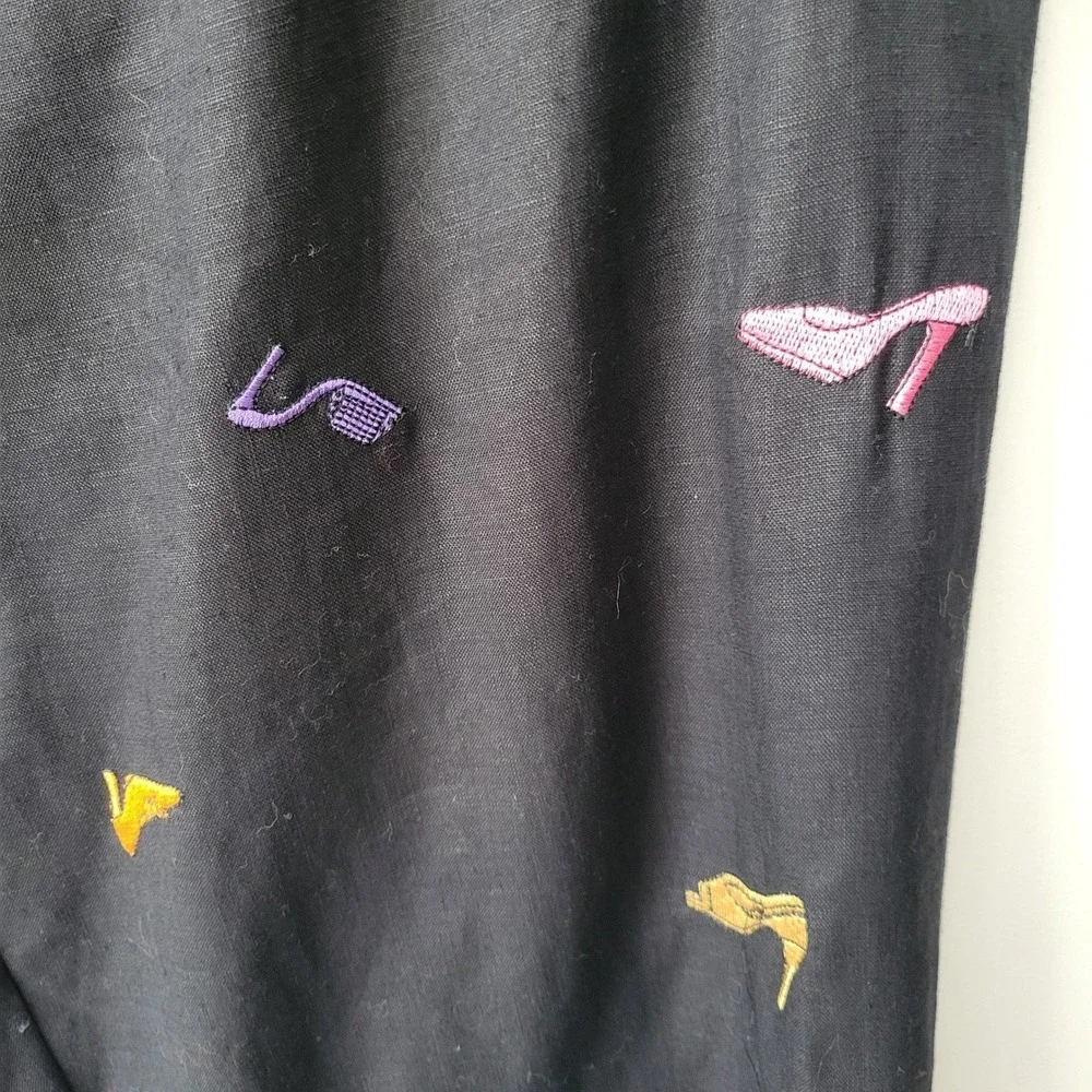 Signatures by Richard Malcolm Linen Pants Women 14P‎ Black Embroidered Heel Shoe